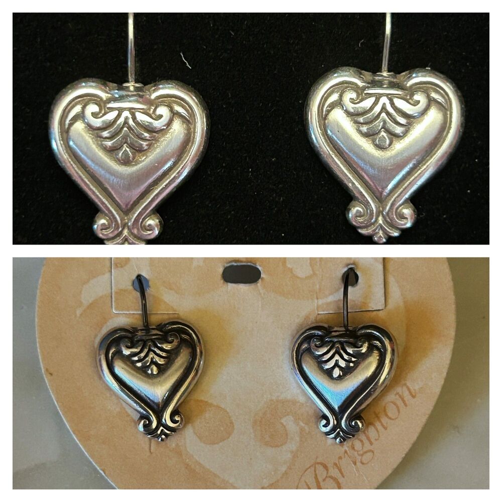 Brighton BLAIR Heart Shaped Earrings Brushed Silver Plated Leverback BN +🎁